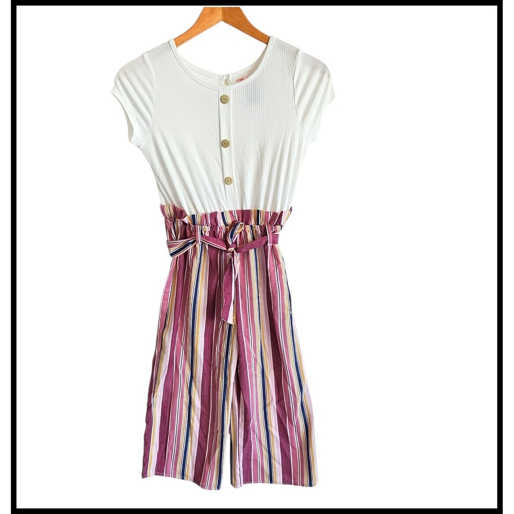 Paper Doll Striped Jumpsuit‎ Paperbag Waist Casual Cute Girls Size L 14
